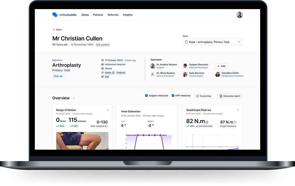 OrthoHuddle patient case overview on a laptop